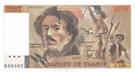 France 100 Francs Delacroix - 1986 Série U.109 - NEUF