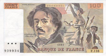 France 100 Francs Delacroix - 1987 Série F.116 - SUP