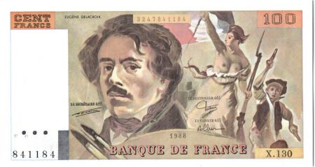 France 100 Francs Delacroix - 1988 Série X.130 - légerement fauté