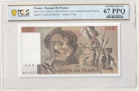 France 100 Francs Delacroix - 1990 - Série G.166 - PCGS 67 PPQ