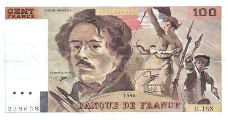 France 100 Francs Delacroix - 1990 Série D.188 - TTB+