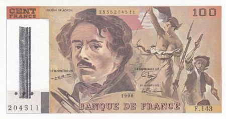 France 100 Francs Delacroix - 1990 Série F.143 - Barre annulation BDF