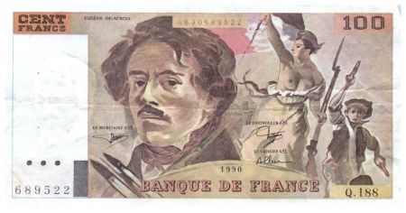 France 100 Francs Delacroix - 1990 Série Q.188 - TTB