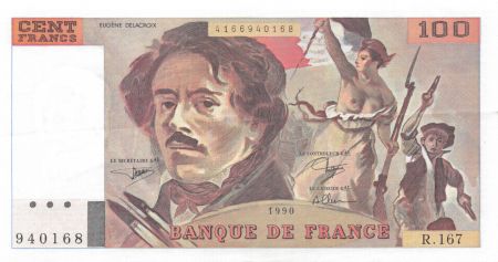 France 100 Francs Delacroix - 1990 Série R.167 - Filigrane décalé - SUP