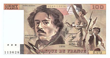 France 100 Francs Delacroix - 1991 - Série T.172 - Petit filigrane - Fay.69bis.03a4