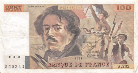 France 100 Francs Delacroix - 1991 Série A.202 - TB+