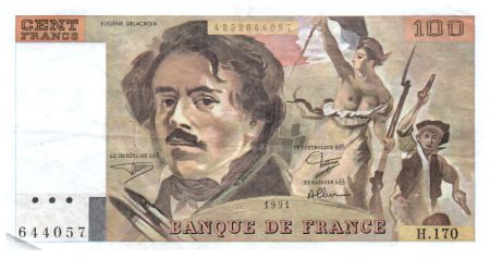 France 100 Francs Delacroix - 1991 Série H.170 - Grand filigrane - TTB