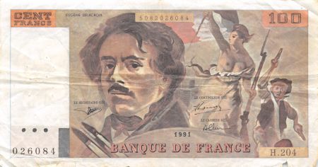 France 100 Francs Delacroix - 1991 Série H.204 - TB
