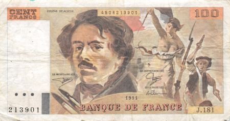 France 100 Francs Delacroix - 1991 Série J.181 - TB+