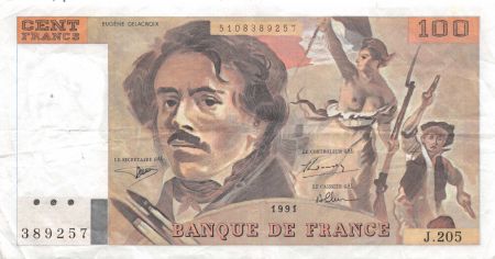 France 100 Francs Delacroix - 1991 Série J.205-389257 - TTB