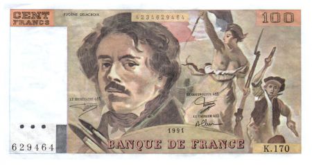 France 100 Francs Delacroix - 1991 Série K.170 - Gros filigrane - TTB+