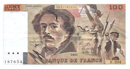 France 100 Francs Delacroix - 1991 Série K.204 - TTB
