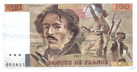 France 100 Francs Delacroix - 1991 Série L.170 - Petit filigrane - TTB