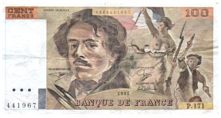 France 100 Francs Delacroix - 1991 Série P.171 - Petit filigrane - TB+
