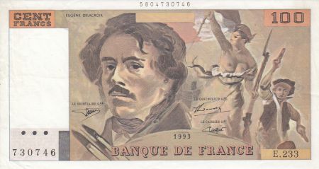 France 100 Francs Delacroix - 1993 - Série E.233 Fauté n° décalé
