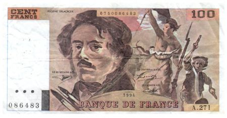 France 100 Francs Delacroix - 1994 Série A.271 - TTB