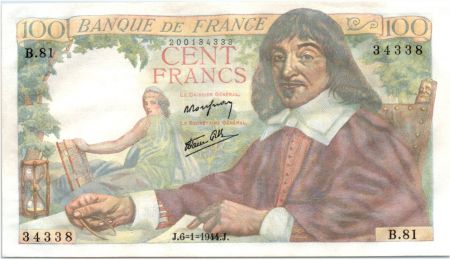 France 100 Francs Descartes - 06-01-1944 Série B.81