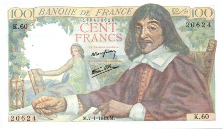 France 100 Francs Descartes - 07-01-1943 Série K.60