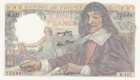 France 100 Francs Descartes - 12-10-1944 Série K.117 - SUP
