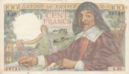 France 100 Francs Descartes - 15-05-1942 Série L.12 - TTB