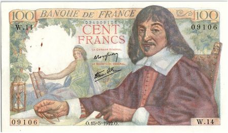 France 100 Francs Descartes - 15-05-1942 Série W.14-09106