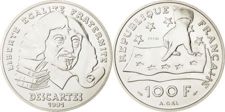 France 100 Francs Descartes- 1991 - Essai - Argent