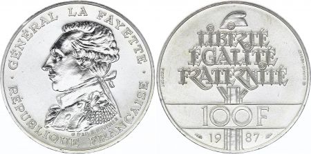 France 100 Francs Général La Fayette - 1987 - Piefort Argent - FDC - sans boite et sans certificat