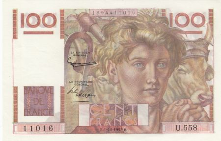 France 100 Francs Jeune Paysan - 01-10-1953 - Filigrane inversé