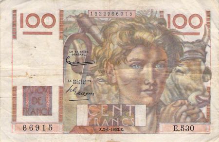 France 100 Francs Jeune Paysan - 02-01-1953 - Série E.530 - TB