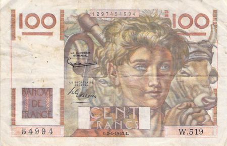France 100 Francs Jeune Paysan - 02-01-1953 - Série W.519 - TB+