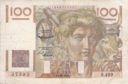 France 100 Francs Jeune Paysan - 02-10-1952 - Série S.499 - Filigrane inversé - TB
