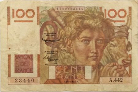 France 100 Francs Jeune Paysan - 03-04-1952 - Série A.442 - TB+