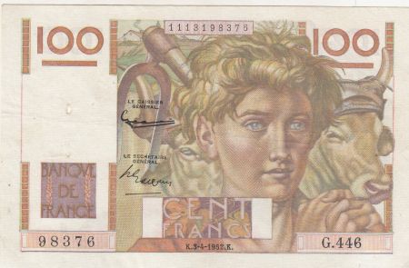 France 100 Francs Jeune Paysan - 03-04-1952 - Série G.446