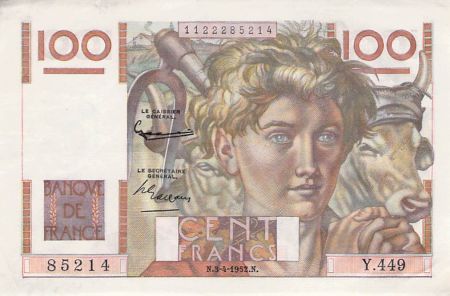 France 100 Francs Jeune Paysan - 03-04-1952 - Série Y.449 - TTB+