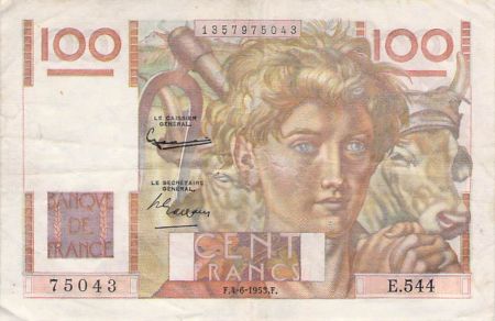 France 100 Francs Jeune Paysan - 04-06-1953 - Série E.544 - TTB