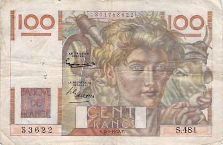 France 100 Francs Jeune Paysan - 04-09-1952 - Série S.481 - TB
