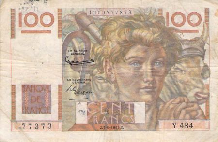 France 100 Francs Jeune Paysan - 04-09-1952 - Série Y.484 - TB