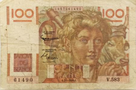 France 100 Francs Jeune Paysan - 07-01-1954 - Série V.583 - TB+
