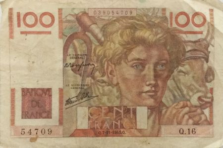 France 100 Francs Jeune Paysan - 07-11-1945 - Série Q.16 - TB