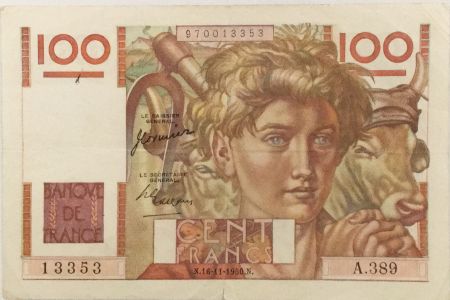 France 100 Francs Jeune Paysan - 16-11-1950 - Série A.389 - TTB