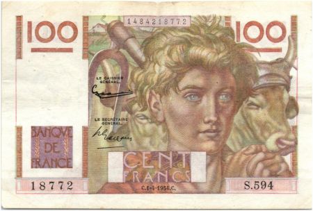 France 100 Francs Jeune Paysan - 1954 Filigrane inversé