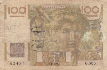 France 100 Francs Jeune Paysan - Filigrane Inversé - 01-10-1953 - Série G.565