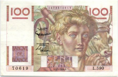 France 100 Francs Jeune Paysan - Filigrane inversé - 1954