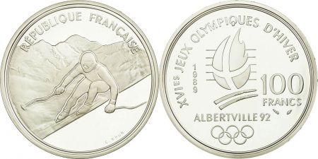 France 100 Francs JO Albertville 1992 -Ski de descente -1989 - Frappe BE - sans certificat