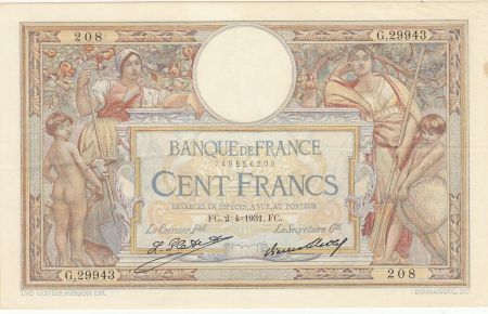 France 100 Francs LOM - Grands cartouches - 02-04-1931  - Série G.29943