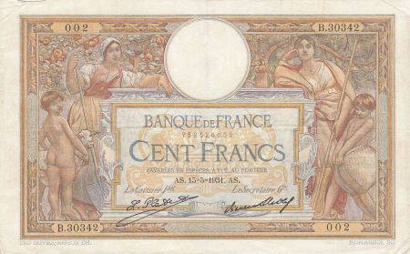 France 100 Francs LOM - Grands cartouches - 15-05-1931 - Série B.30342