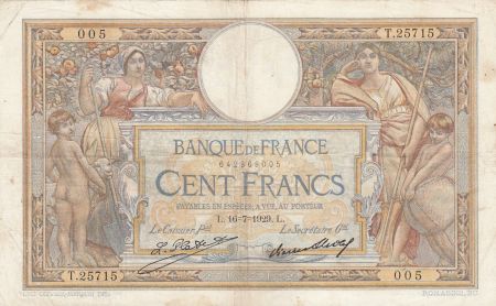 France 100 Francs LOM - Grands cartouches - 16-07-1929 - Série T.25715