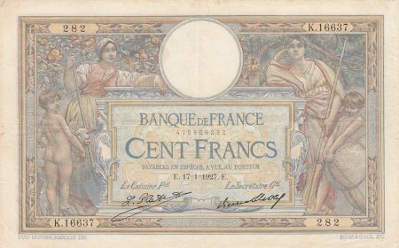 France 100 Francs LOM - Grands cartouches - 17-01-1927 - Série K.16637