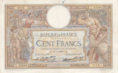 France 100 Francs LOM - Grands cartouches - 31-07-1930 - Série L.25989