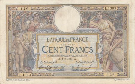 France 100 Francs Luc Olivier Merson - 01-08-1911 Série L.1369 - TB+